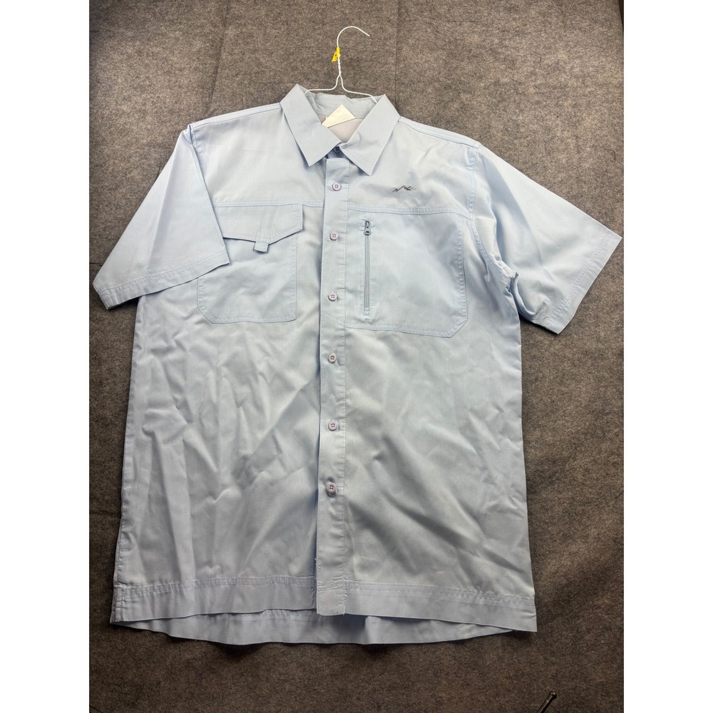 Rustic Ridge Mens Large Blue Short Sleeve Fishing Shirt Ventilated Utility Top